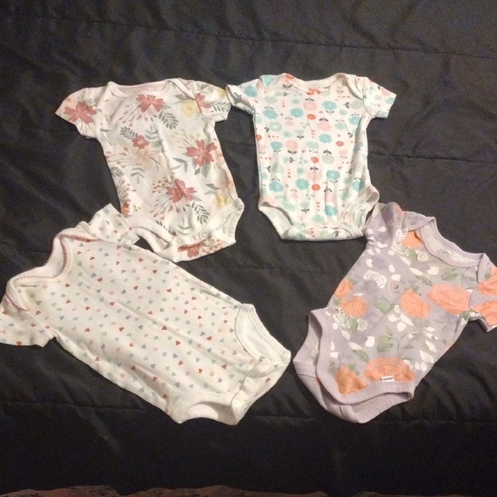 Cloud Island Floral and Patterned Bodysuits - Pink, Purple, White